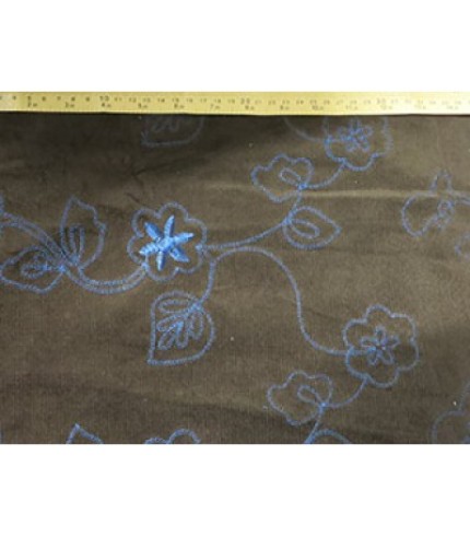 100% Cotton Corduroy Embroidery Blue on Brown