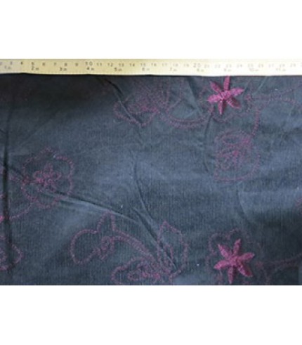 100% Cotton Corduroy Embroidery Red on Black