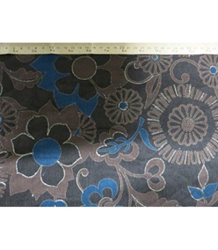 100% Cotton Corduroy Embroidery Blue on Brown