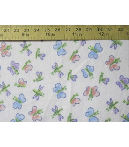 100%Cotton Flannel Butterfly Print White