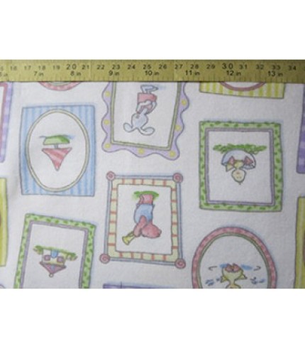 100%Cotton Flannel Animal Frame Print White