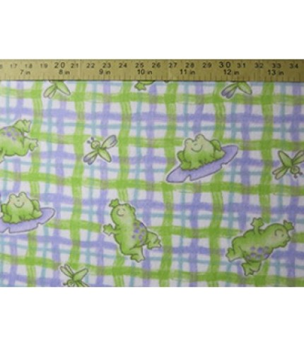 100%Cotton Flannel Frog Print Lilac/Lime
