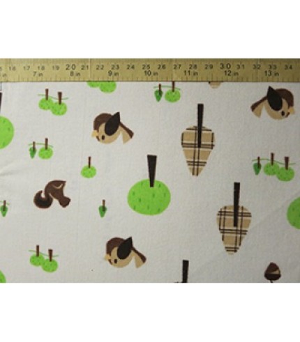 100% Cotton Flannel Animal Forest Print Beige