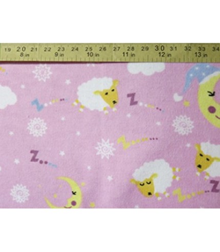 100%Cotton Flannel Moon and Sheep Print on Pink