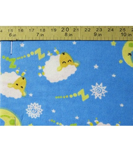 100%Cotton Flannel Moon and Sheep Print on Blue
