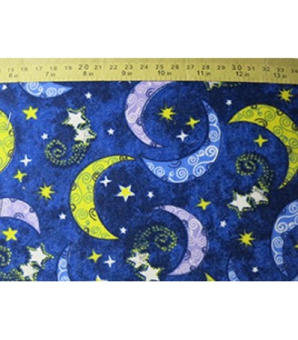 100%Cotton Flannel Moon and Stars Print on Blue