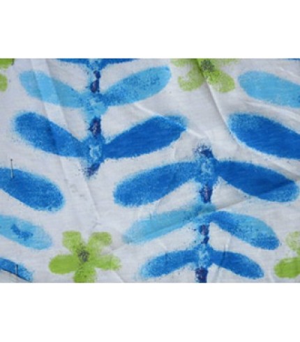 100% Cotton Jersey Blue Print on White